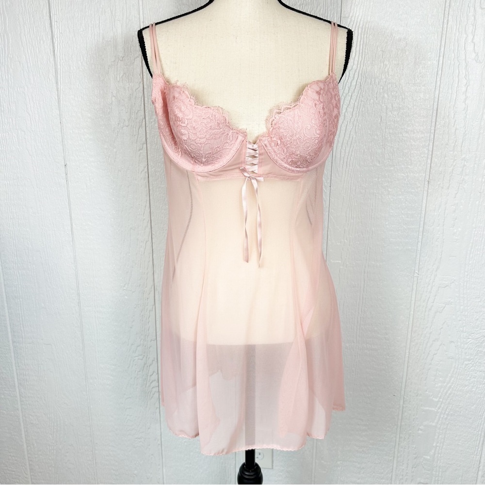 Vintage Y2K Delicates Light Pink Lace Lingerie Nightie Gown XL